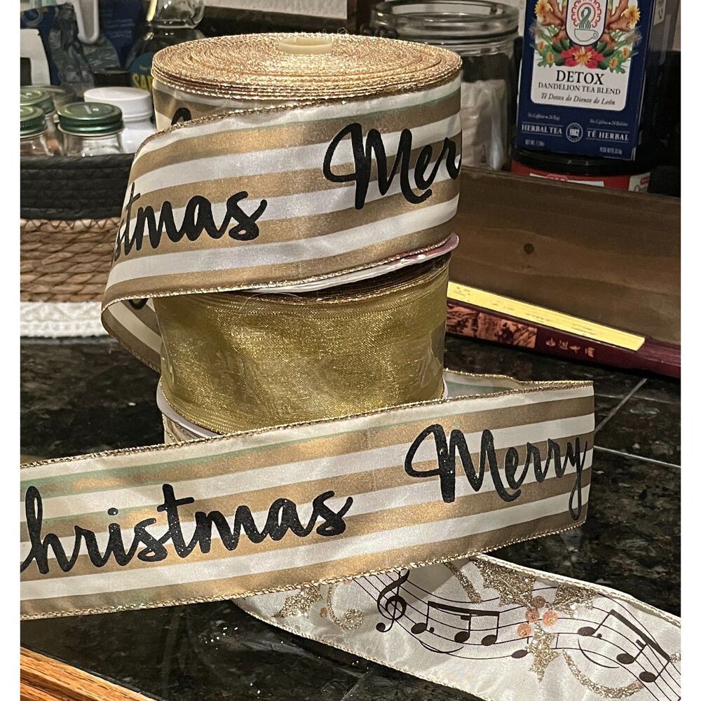 Christmas Ribbon Garland 3 Rolls approx 25 yards each Christmas Holiday Theme